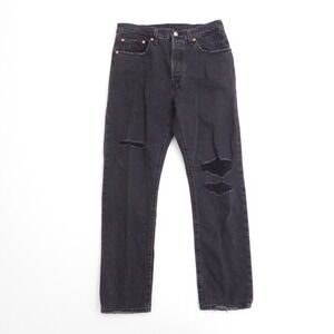Levi's 501 Womens Jeans Black Distressed Button Fly Straight Leg W30 L30